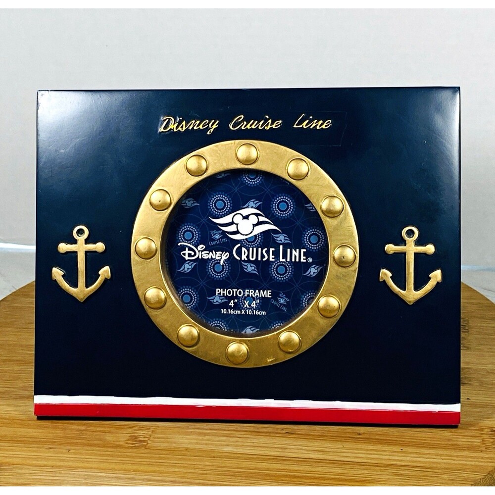 Disney Cruise Line Nautical Anchor Photo Frame 4x6 Blue Gold Collectible 9”x7”